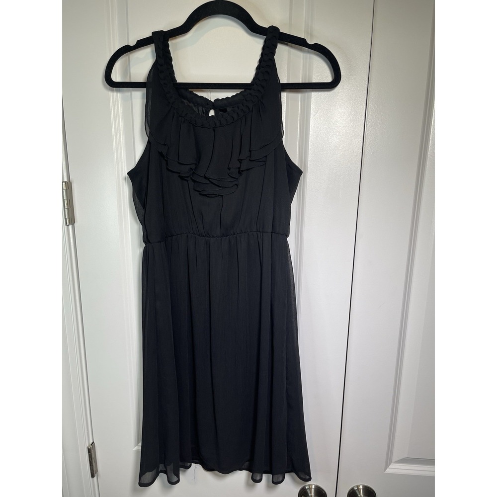 Mossimo Size Medium‎ Woman's Black Sleeveless Braided Ruffle Trim Cocktail Dress